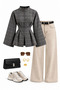Stand-Up Collar Plaid Lumberjack Shirt with Front Slit - Gray - 5
