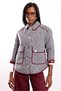 Burgundy Jacket with Pleated Details and Plaid Pattern - 1138