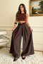 Women's Brown Modal High-Waisted Wide-Leg Belted Pants Skirt - 2