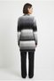 Women's Black-Gray-White Striped V-Neck Long Knit Cardigan. - 2