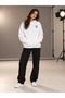 Women's White Printed Oversize Hooded Sweatshirt