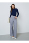 Navy Blue Ribbed Fitted High Neck Sweater - 2