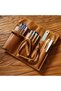 Genuine Leather Roll-Up Pencil Case, Foldable Pen Pouch for Pens, Pencils and Colored Pencils, Compact Stationery Organizer for Men and Women, Brown - 3
