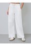 Off White Wide Leg Fleece Joggers with Pintuck Detail
