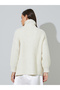 Off White High Neck Button-Up Ribbed Cardigan - 6