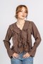 Women's Summer Coffee-Print Blouse with Ruffle Tie-Detail 70071