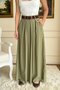 Women's Khaki Modal High-Waisted Wide-Leg Belted Pants and Skirt - 5