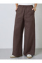 Brown Solid Wide Leg Pants - 2
