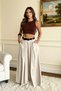Women's Beige Modal High-Waisted Wide-Leg Belted Pants and Skirt - 2