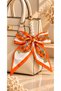 Orange-Patterned Beaded Bow Detail Bag Scarf – Bag Accessory with Clip and Keychain Ornament - 2