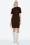 Knee-Length Dress with a Mock Neck and Arched Collar