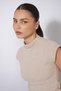PREMIUM SOFT-TEXTURED MOCK NECK T-SHIRT, BEIGE - 4