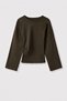 Khaki Crew Neck, Waist-Tucked, Pleated, Wide-Sleeve 95% Cotton Blouse - 2