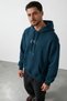 Men's Oversized Hooded Sweatshirt with "Cartel" Print, Kangaroo Pocket, Petrol Blue, 3-Ply Brushed Inside Hem - 2