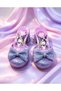 Purple chromie-printed girls' heeled slippers with a bow detail