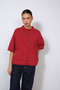 Mock Neck, RAGLAN SLEEVES, BUTTONED KNITTED CARDIGAN, RED