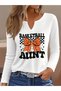 Printed Cotton-Stretch Fabric Half-V-Neck Long-Sleeve Blouse