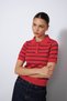 Polo Collar Striped Short Sleeve Knitwear Sweater Red-Brown