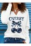 Printed Cotton-Stretch Fabric Half-V-Neck Long-Sleeve Blouse