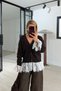 Lace-Detail Coffee-Colored Draped-Sleeve Cardigan - 4