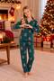 Girls' Teddy Bear Print / Christmas Shirt Collar Pajama Set (Comes with a Pair of Socks)