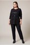 Paneled Plus-Size Knit Blouse with Leather Trim, Black - 4