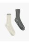 Wool Blend Striped 2-Piece Thick Sock Set - 2