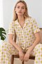 Women's Patterned Yellow Short-Sleeved Pajama Set 4861