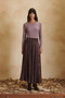 Brown Jacquard Flared Skirt - 3