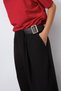HIGH-QUALITY FABRIC PANTS WITH PLEATS AND A BELT DETAIL, BLACK - 3