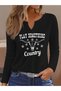 Printed Cotton-Stretch Fabric Half-V-Neck Long-Sleeve Blouse