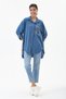Women's Blue Italian 100% Cotton Velvet Oversized Velvet Shirt with Floral Print on the Back, Sizes 40–46 - 5