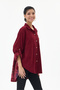 Women's Burgundy Italian 100% Cotton Velvet Oversized Velvet Shirt with Floral Print on the Back, Sizes 40–46 - 4
