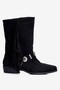 Women's Suede Western Boots with Tasseled Edges and Metal-Accented Design, Rodeo Black - 2