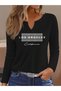 Printed Cotton-Stretch Fabric Half-V-Neck Long-Sleeve Blouse
