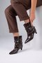 LORTEK ANKLE BELT DETAIL WOMEN'S HEELED BOOTS WITH DETAILED GUSSETS, BROWN