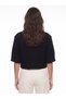 Black Short-Sleeved Bouclé Jacket, Buttoned - 2