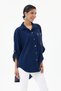 Women's Navy Blue Italian 100% Cotton Velvet Oversized Velvet Shirt with Floral Print on the Back, Sizes 40–46 - 3