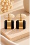 Women's Geometric Dangle Earrings – Cream Marble Patterned, Black and Gold Accents, Stylish Design Earrings