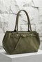 Women's Belt Detail Belgrade Suede Baguette Shoulder Bag in Khaki