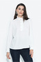 Blouse with a Stand-Up Collar Detail, Ruffle Detail, and Pearl Button Details
