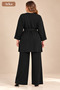 Plus-Size Cardigan-Style Knit Set with Brooch Detail, Black - 5