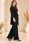 Plus-Size Cardigan-Style Knit Set with Brooch Detail, Black - 4