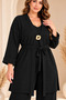 Plus-Size Cardigan-Style Knit Set with Brooch Detail, Black - 3