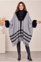 Women's Fur-Trimmed, Tasseled Knit Long Poncho with Buttons, Fur Collar, Winter Cape, Shawl - 6