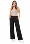 Women's Black Striped Wide-Leg Pants with High Elastic Waist and Pockets