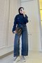 Premium Barrel-Cut Beltless Jeans - Dark Blue - 8