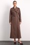 Gabardine Suede Trench Coat with Handkerchief Collar Embroidery Detail, Light Brown 6941 - 2