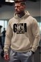 Men's Beige Gym Warriors Printed Hooded Sweatshirt