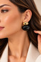 Women's Black and Gold Dangle Earrings – Oval Stone-Look, Modern and Stylish Design Earrings - 2